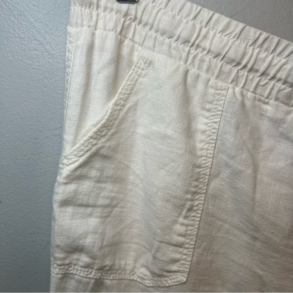 CATO Women's Solid Linen Pants Drawstring Beach White Sz L Pockets Lounge Wear - Picture 4 of 12